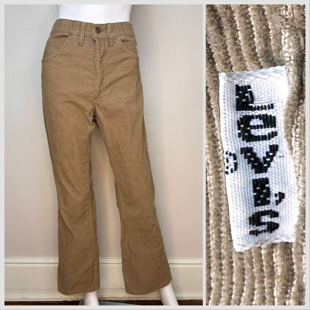 Vintage 1970s Tan Corduroy Pants, Levi’s Jeans 646 White Tab 30"x28.5" Flare Leg